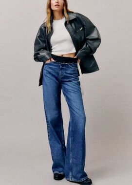 Reformation Cary Double Waistband High Rise Slouchy Wide Leg Jeans Black 25 nwot